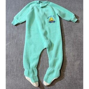 Vintage Paddington Bear Fleece Footed Pajamas Mint Green Made in USA Size 2T